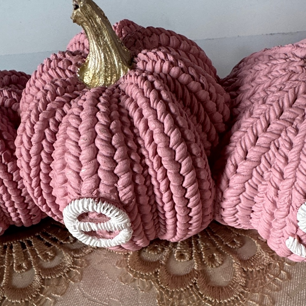 Harvest Pink Knitted Pumpkins Decor (resin) - Picture 7 of 11